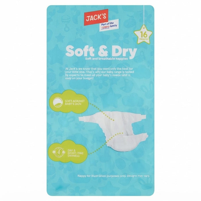 3x Jacks Soft & Dry Size 4 Nappies 16 Pack Case of 3 Multi Pack Baby Care