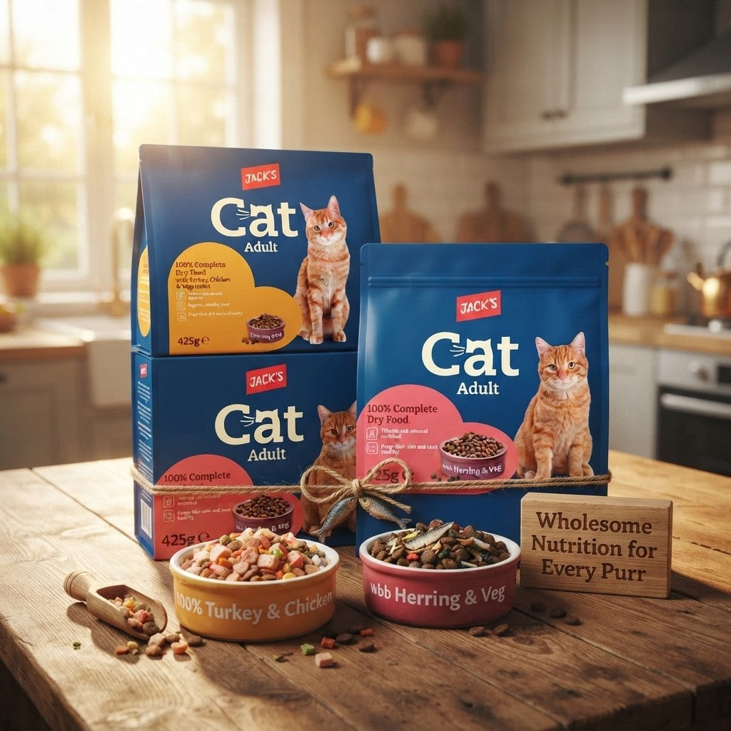 8x 425g Jack's Adult Cat Dry Food Complete Biscuits Herring Turkey