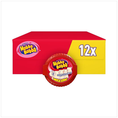 Hubba Bubba Chewing Gum Tape Strawberry 56g - Bulk Pack Box -12 Pack / 180 Pack