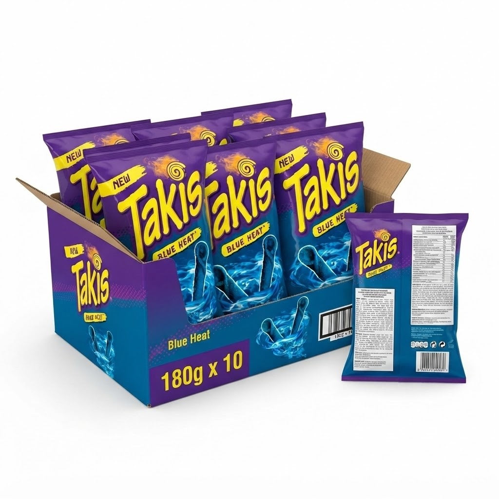 180g x 10 Takis Blue Heat Chilli & Lime Corn Snack Extreme Heat Bulk Box