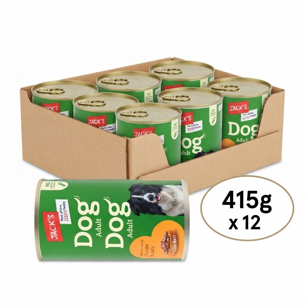 415g x 12 Jack's Adult Dog Food Chicken Chunks in Jelly Cans