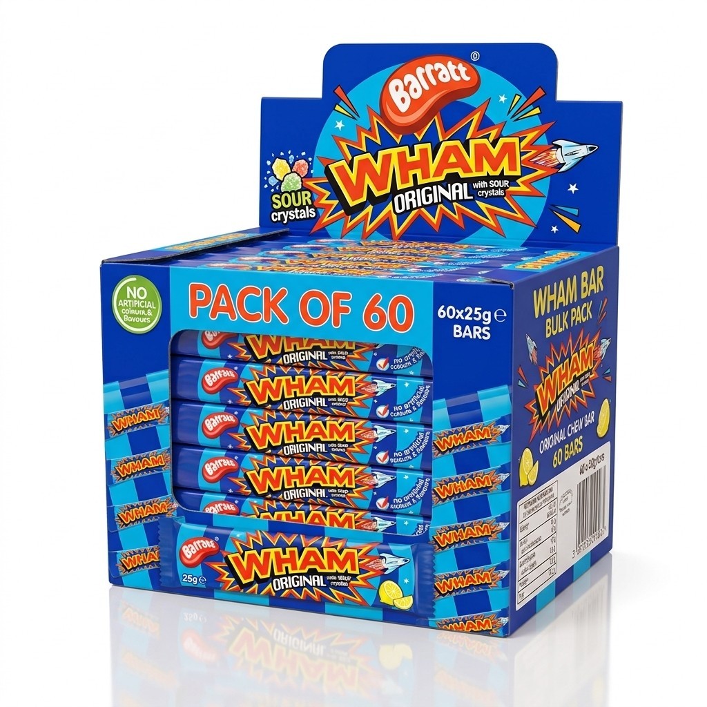 Barratt Wham Original Sour Crystals Chew Bar Pack of 60 x 25g