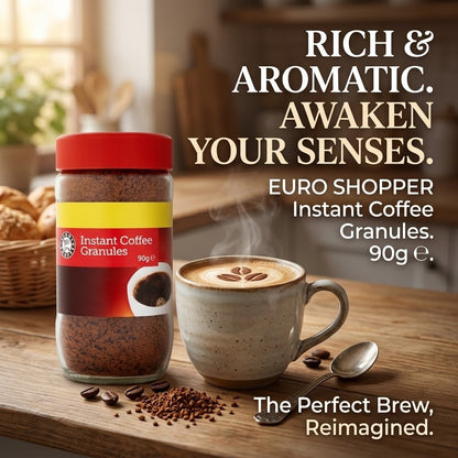 12 x 90g Euro Shopper Instant Coffee Granules Rich Roast Coffee Fast Hot Brew