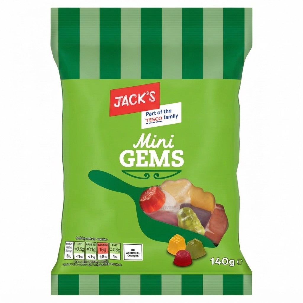 10x 140g Jack's Mini Gems Chewy Fruit Jelly Sweets Bulk Case