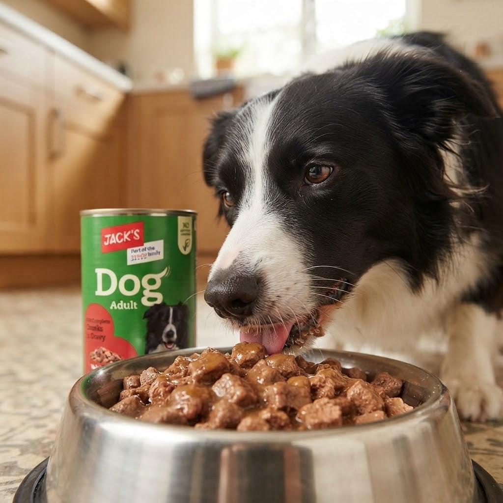 12 x 415g Jack's Adult Dog Food Wet Chunks Beef Chicken Gravy Jelly Wet Cans