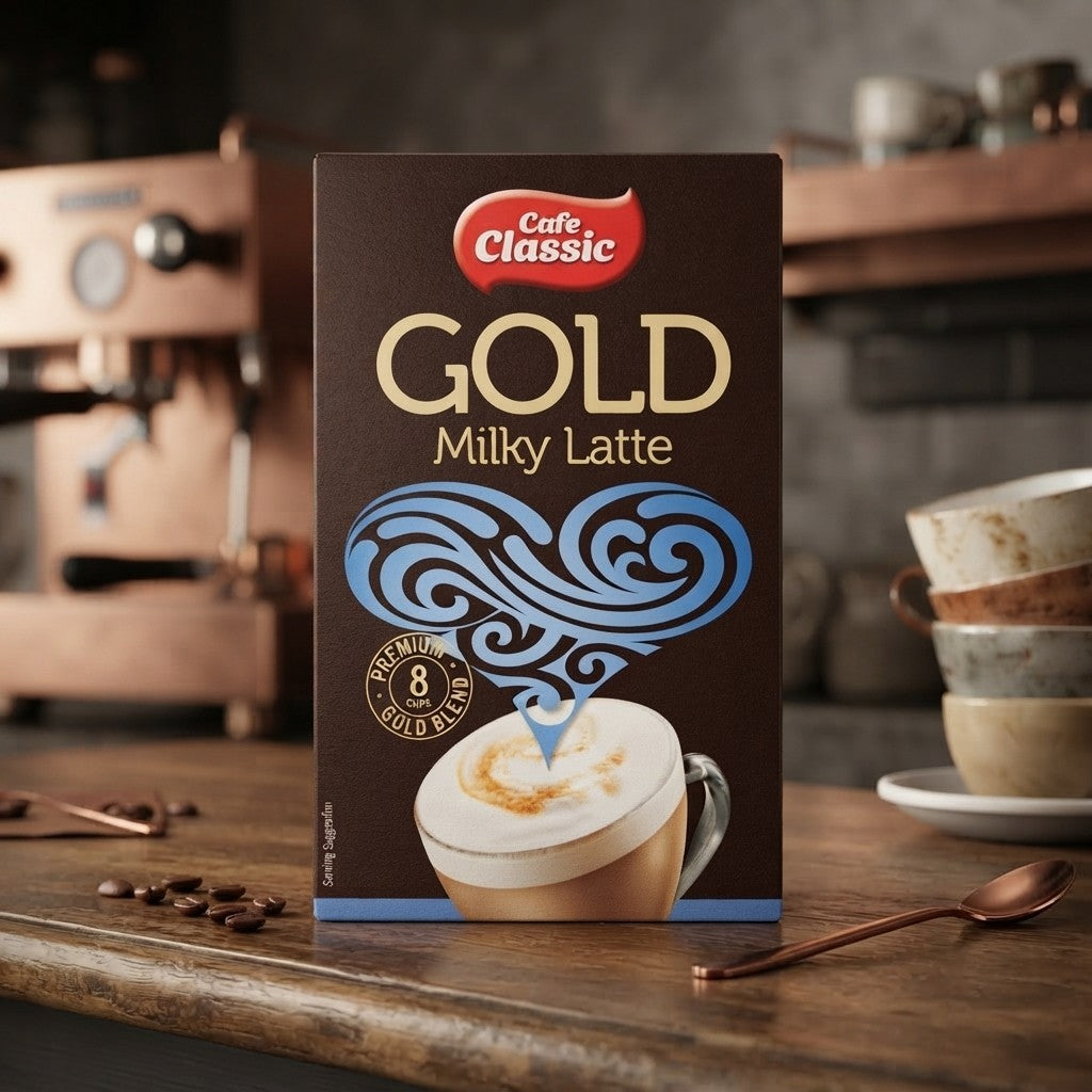 8x Cafe Classic Gold Milky Latte Coffee Sachets 8x14g 112g Bulk Case
