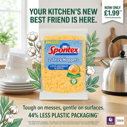 2pk × 6 Spontex 2 Thick Sponge Moppets - 16 x 12cm