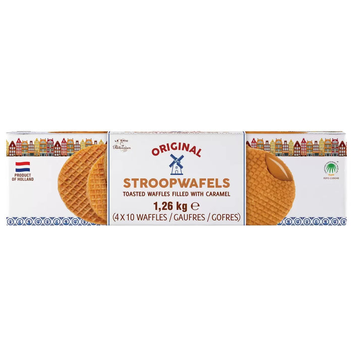 40 Pack Le Chic Patissier Stroopwafels – Traditional Dutch Caramel Waffles