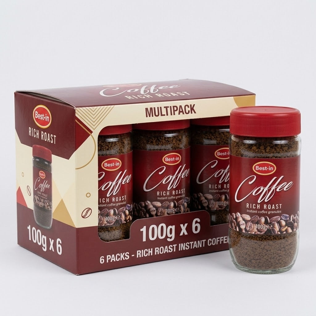 6 x 100g BestIn Instant Coffee Jar Pack - Rich & Smooth Everyday Coffee
