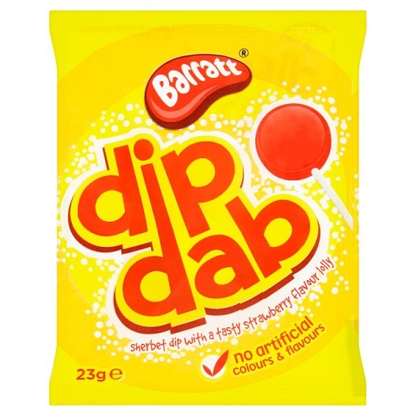 50 x 23g Barratt Dip Dab Lemon Sherbet & Strawberry Lolly Retro Sweets Veget