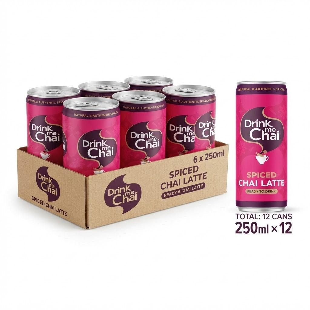 12 x 250ml Drink Me Chai Spiced Chai Latte Ready to Drink Cans Authentic Spices