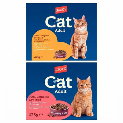 8x 425g Jack's Adult Cat Dry Food Complete Biscuits Herring Turkey