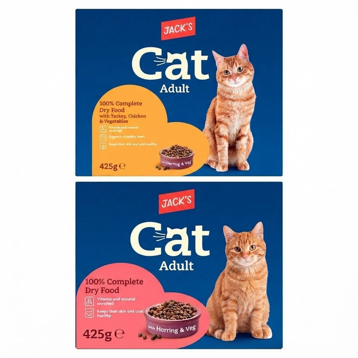 8x 425g Jack's Adult Cat Dry Food Complete Biscuits Herring Turkey