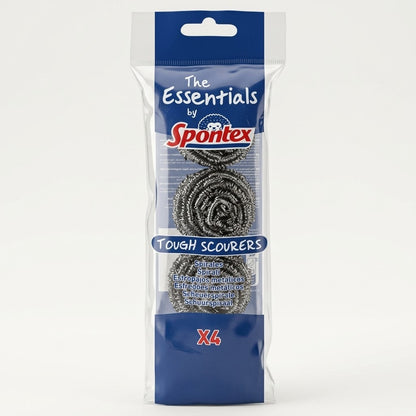 12x 4 Pack Spontex Essentials Tough Scourers Stainless Steel Wire Sponge