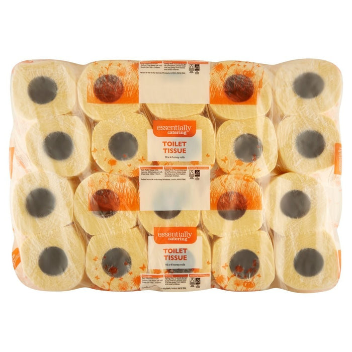 40 Rolls (10 x 4) Honey Essentially Catering Toilet Tissue 2 Ply White Bulk Pack