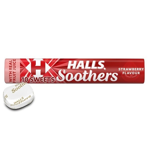 Halls Soothers Strawberry Lozenges Roll 45g Sweets Bulk Pack - 20  / 120 Rolls