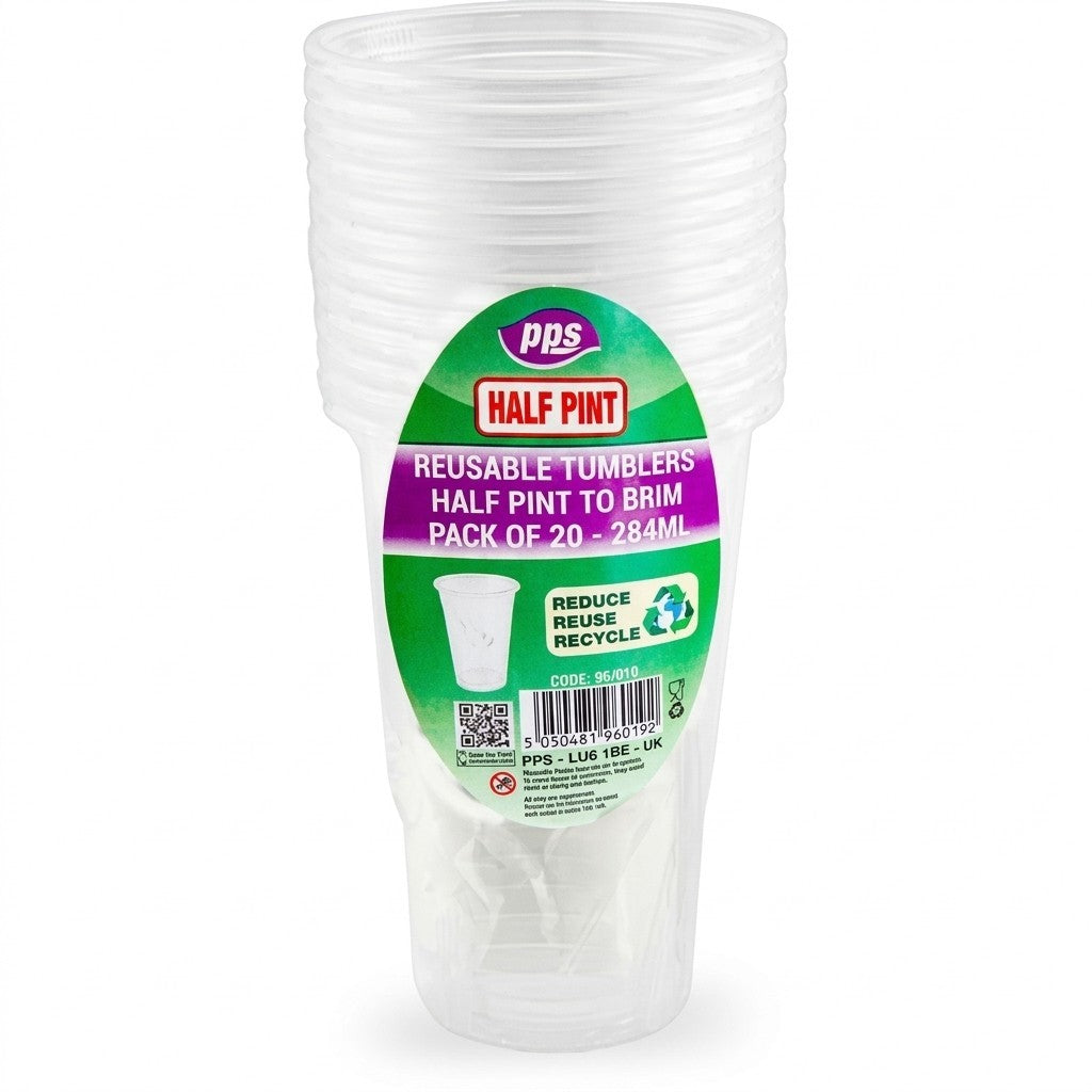 Reusable Plastic Tumblers Half Pint 284ml Clear Cups PPS BBQ Party