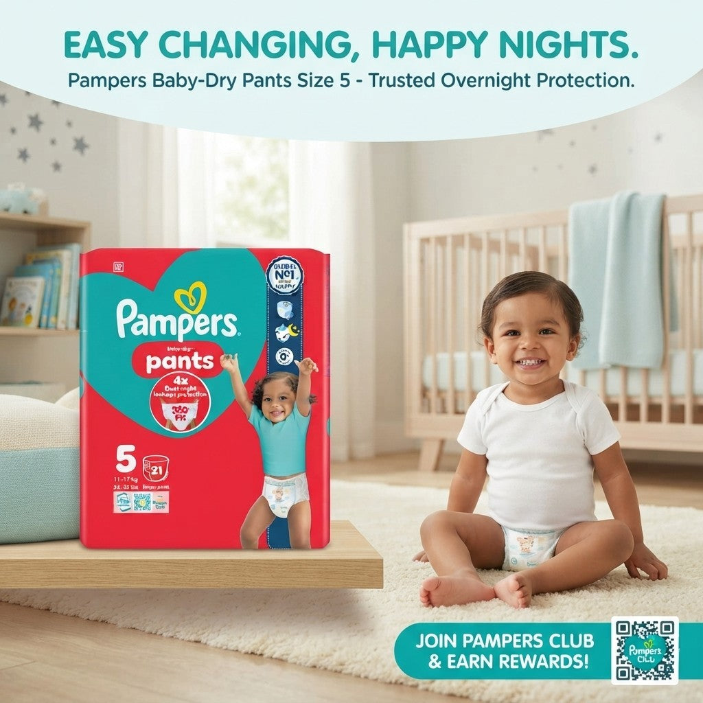 4x 21s Pampers Baby-Dry Nappy Pants Size 5 360 Fit