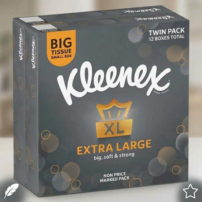 12 Boxes (6x2) Kleenex Extra Large Tissues Compact Twin Pack Soft Facial Tissue