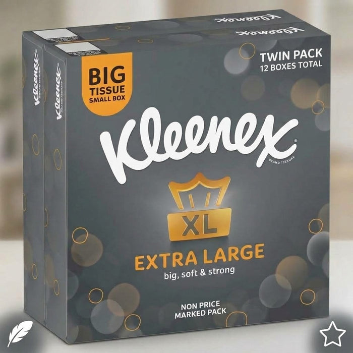 12 Boxes (6x2) Kleenex Extra Large Tissues Compact Twin Pack Soft Facial Tissue