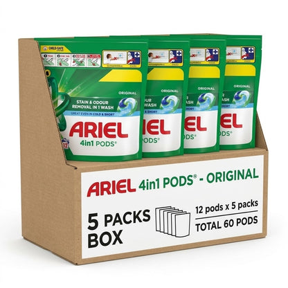 5 x 12s (60 Pods) Pack  Ariel 4 in 1 PODS Laundry Detergent Capsules