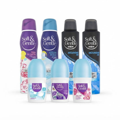 6 x Multipacks Soft & Gentle Anti-Perspirant Deodorant - Aerosol & Roll-On Bulk