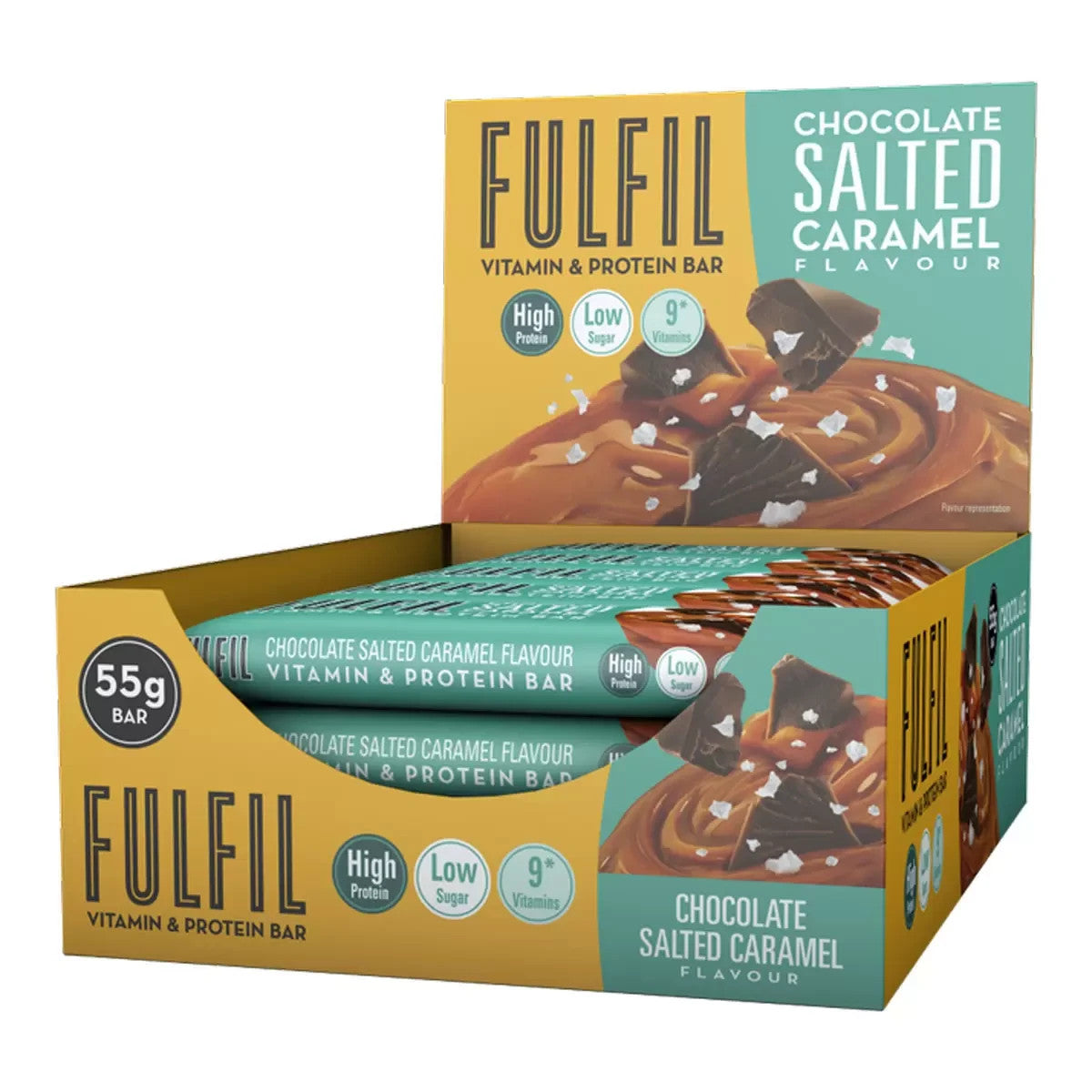 15 x 55g Fulfil Chocolate Salted Caramel Protein Bars Low Sugar 20g Protein