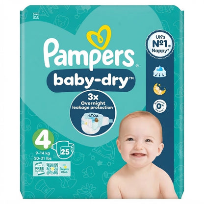 4x Pampers Baby-Dry Size 4 Nappies 25 Pack Case of 4 Multi Pack