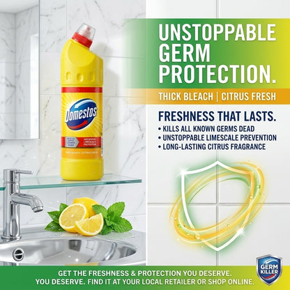 9x Domestos Citrus Fresh Thick Bleach 750ml Bottle Bulk Wholesale Box Trade Pack