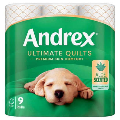 Pack x 9 Rolls Andrex Ultimate Quilts Aloe Vera Toilet Roll 3 Ply Soft Tissue