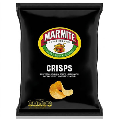 Pack of 18 - 65g Marmite Yeast Extract Crisps Crunchy Potato Snack Bag