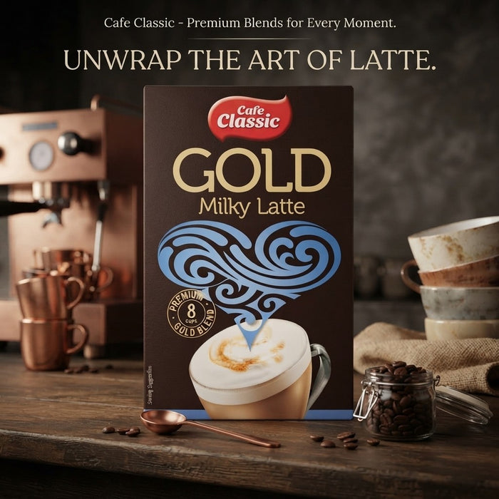8x Cafe Classic Gold Milky Latte Coffee Sachets 8x14g 112g Bulk Case