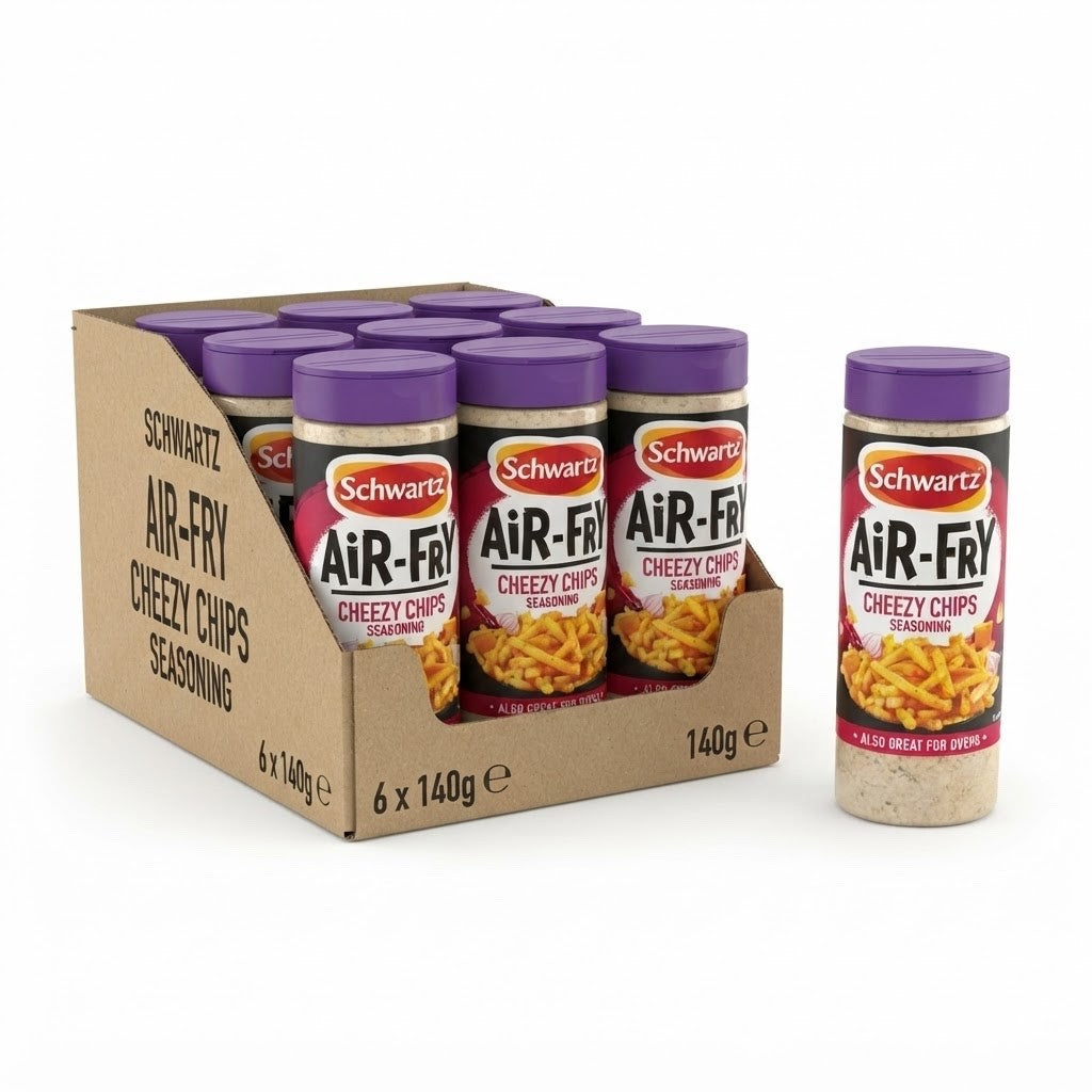 6 x 140g Schwartz Air Fryer Cheezy Chips Seasoning Drum
