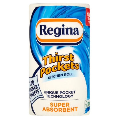 6 Regina Thirst Pockets Kitchen Roll Paper Towels 3 Ply Absorbent Single Rolls