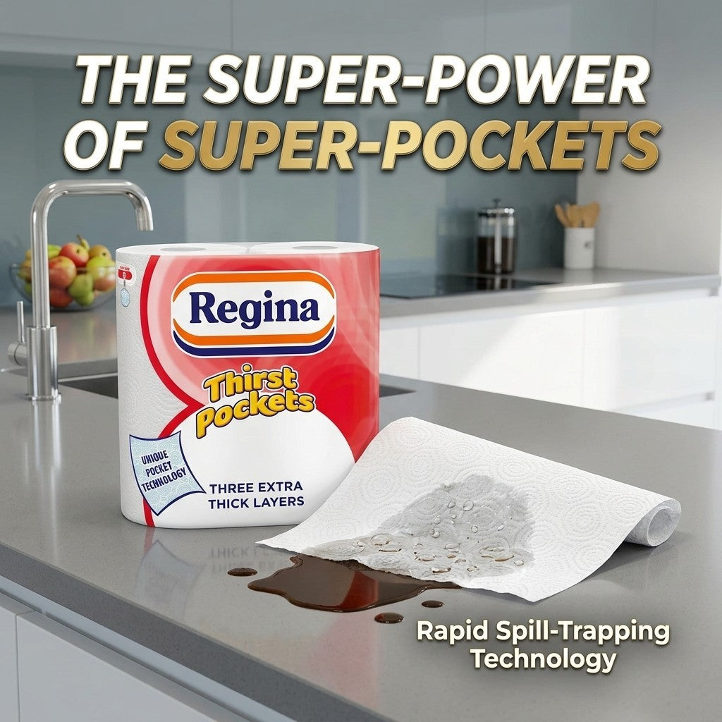2s × 10 Regina Thirst Pockets Kitchen Roll 20 Paper Towels 3 Ply Absorbent Bulk