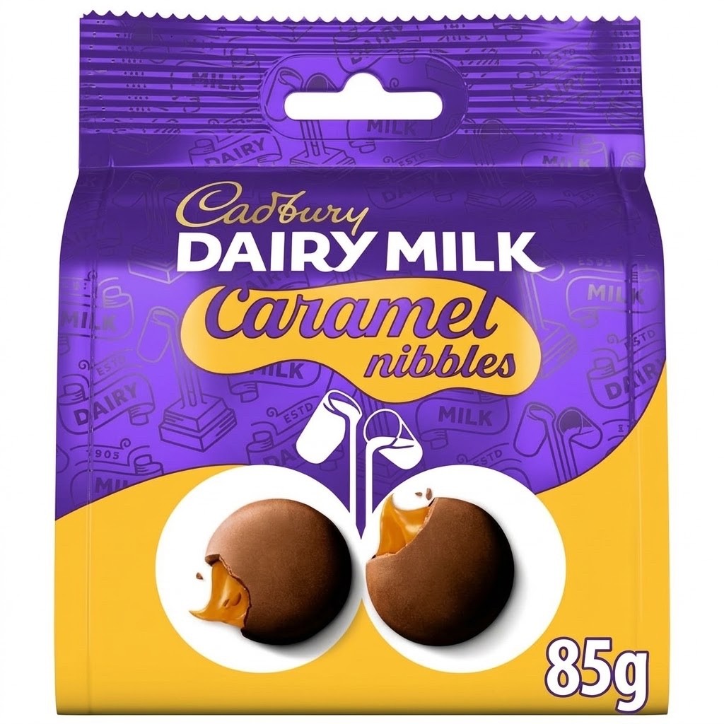 10 x 85g Cadbury Dairy Milk Caramel Nibbles Chocolate Bag - Soft Caramel Bite