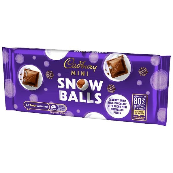20 x 110g Pack Cadbury Dairy Milk Mini Snowballs Bar Christmas Festive Chocolate
