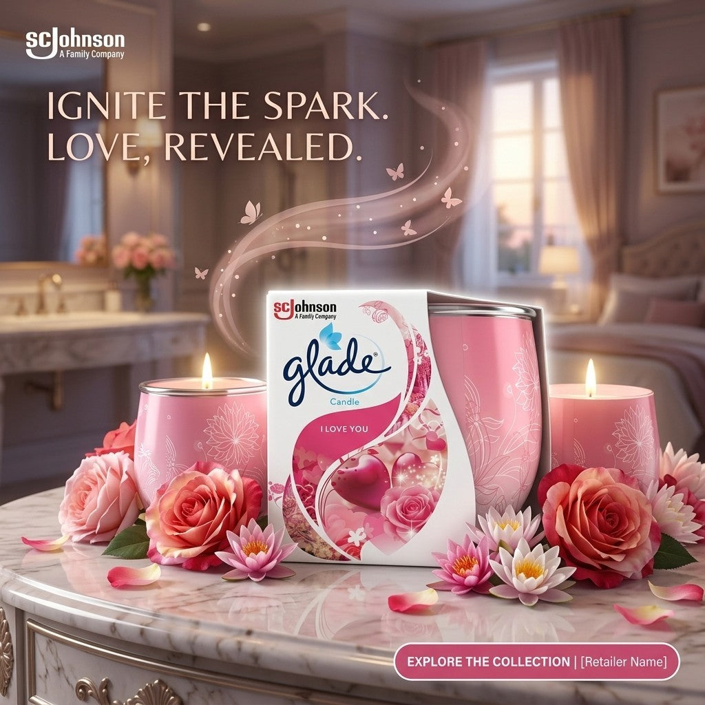 6 x Glade Scented Candle I Love You Rose & Floral Fragrance Glass Jar Gift Set