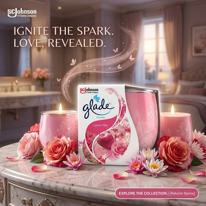 6 x Glade Scented Candle I Love You Rose & Floral Fragrance Glass Jar Gift Set