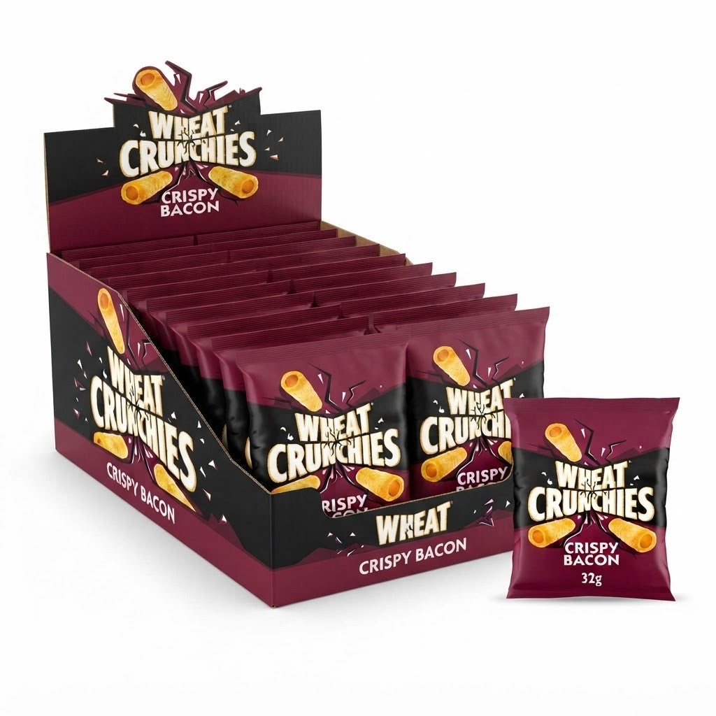 32g x 30 Pack Wheat Crunchies Crispy Bacon Flavour Snacks Wheaty Tubes Bulk Box