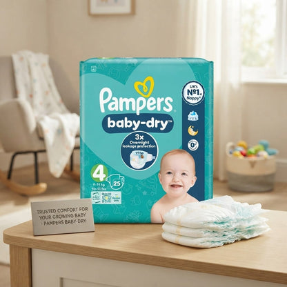 4x Pampers Baby-Dry Size 4 Nappies 25 Pack Case of 4 Multi Pack