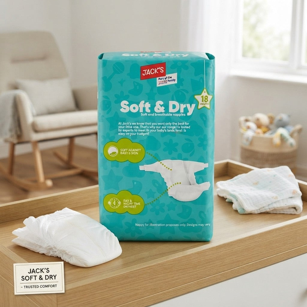 3x Jacks Soft & Dry Size 3 Nappies 18 Pack Bulk Case Multi Pack Baby Care