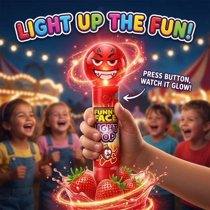 12 x 11g Pack Funny Face Light Pop Novelty Fruit Flavour Candy Lollipop Toy