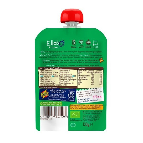 6x 130g Ella's Kitchen Spag Bol with Cheese 7+ Months Baby Food Pouch