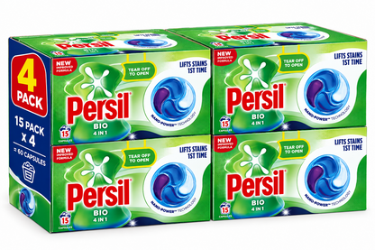 15 Pack x 4Persil Bio 4 in 1 Laundry Washing Capsules - Nano-Power Stain
