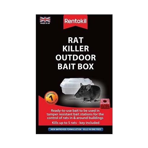 Rentokil Rat Killer Outdoor Bait Box | Tamper Resistant Station + Bait Block & K