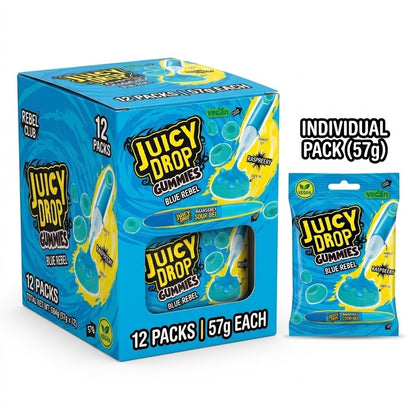 12 x 57g Juicy Drop Gummies Strawberry & Raspberry Sour Gel Vegan Halal Sweets