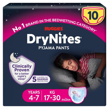 3x 10s Huggies DryNites Bedwetting Pyjama Pants Girl Age 4-7 (17-30kg)