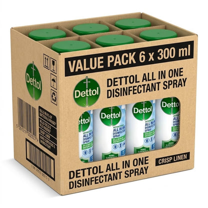 300ml × 6 Dettol All-In-One Disinfectant Spray Crisp Linen - Bulk
