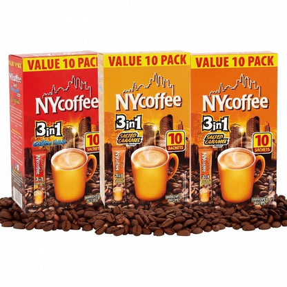 NYCoffee 3 in 1 Instant Coffee Sticks Mix Box Salted Caramel & Vanilla Flavours
